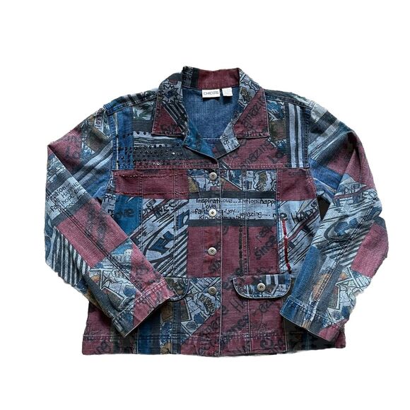 Chico’s Denim Print Jacket - Picture 1 of 14
